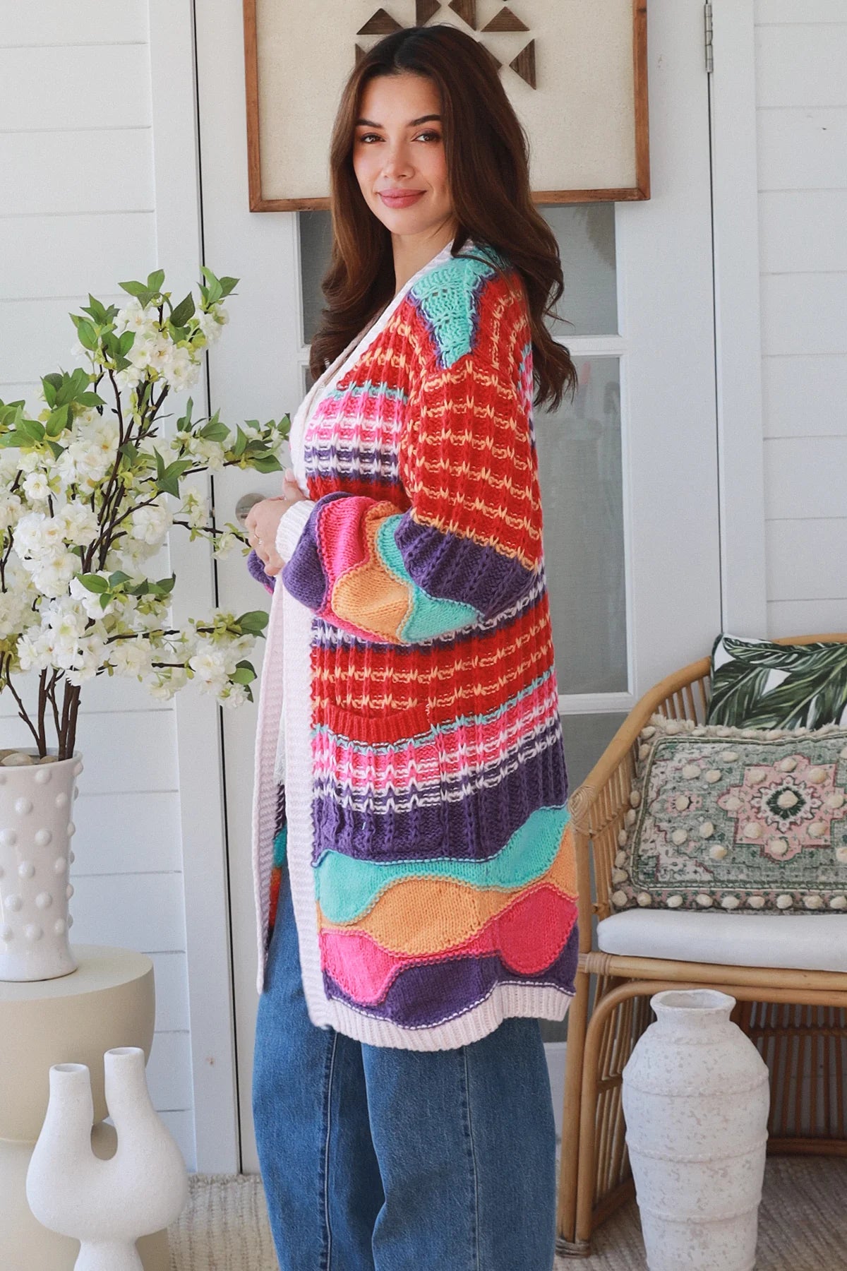 Rainbow Patchwork Knit Cardigan