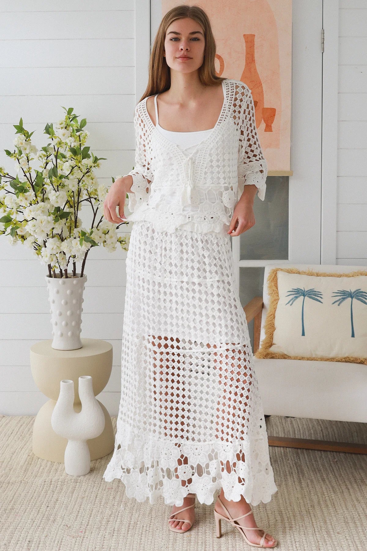 Sienna Crochet Embroidered Set in White