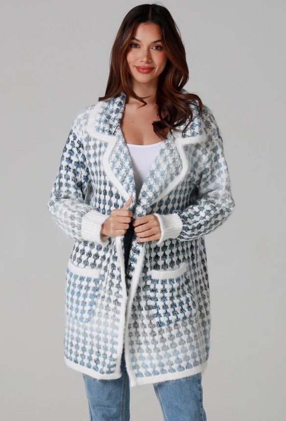Aspen Blue Check Knit Coatigan