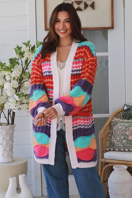 Rainbow Patchwork Knit Cardigan