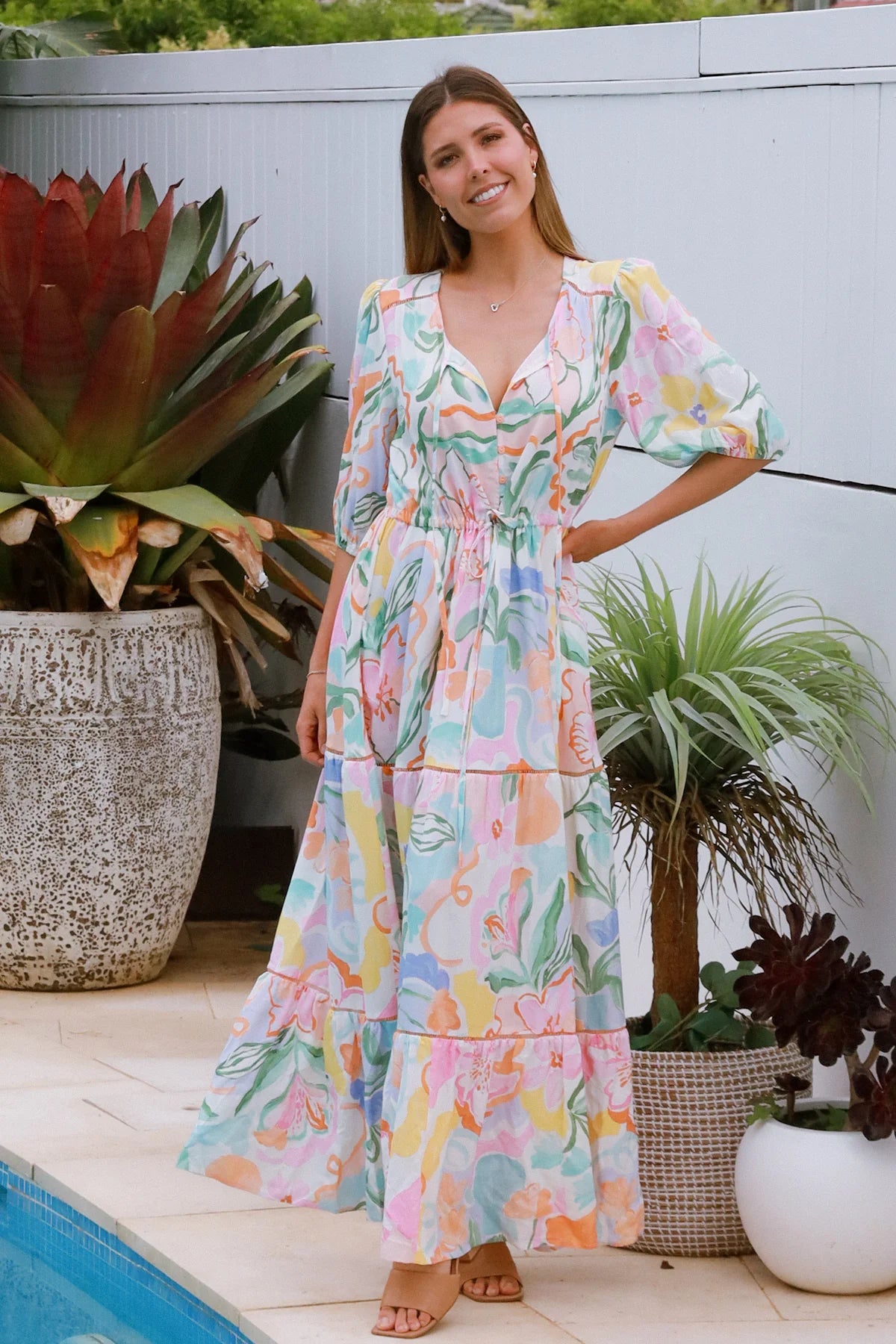ELARA PASTEL BLOOM MAXI DRESS