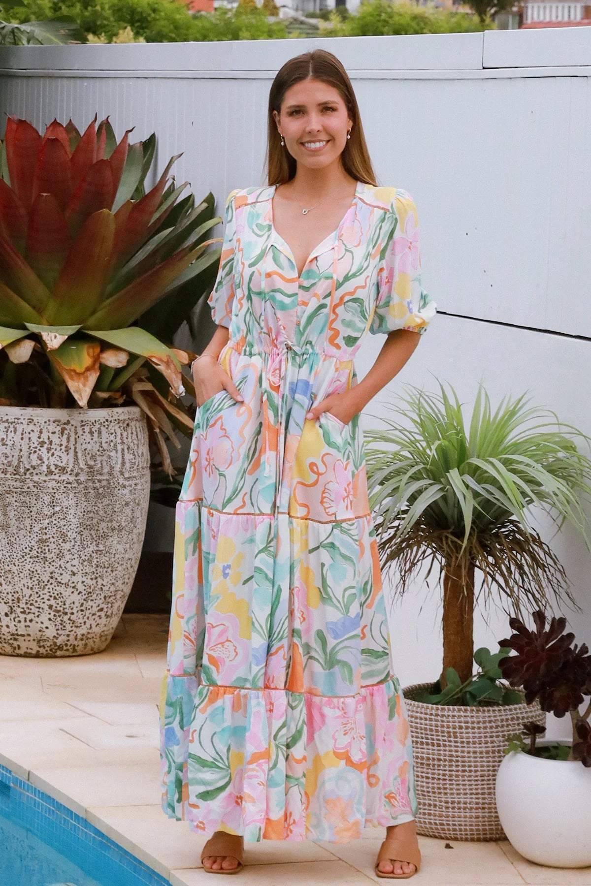 ELARA PASTEL BLOOM MAXI DRESS