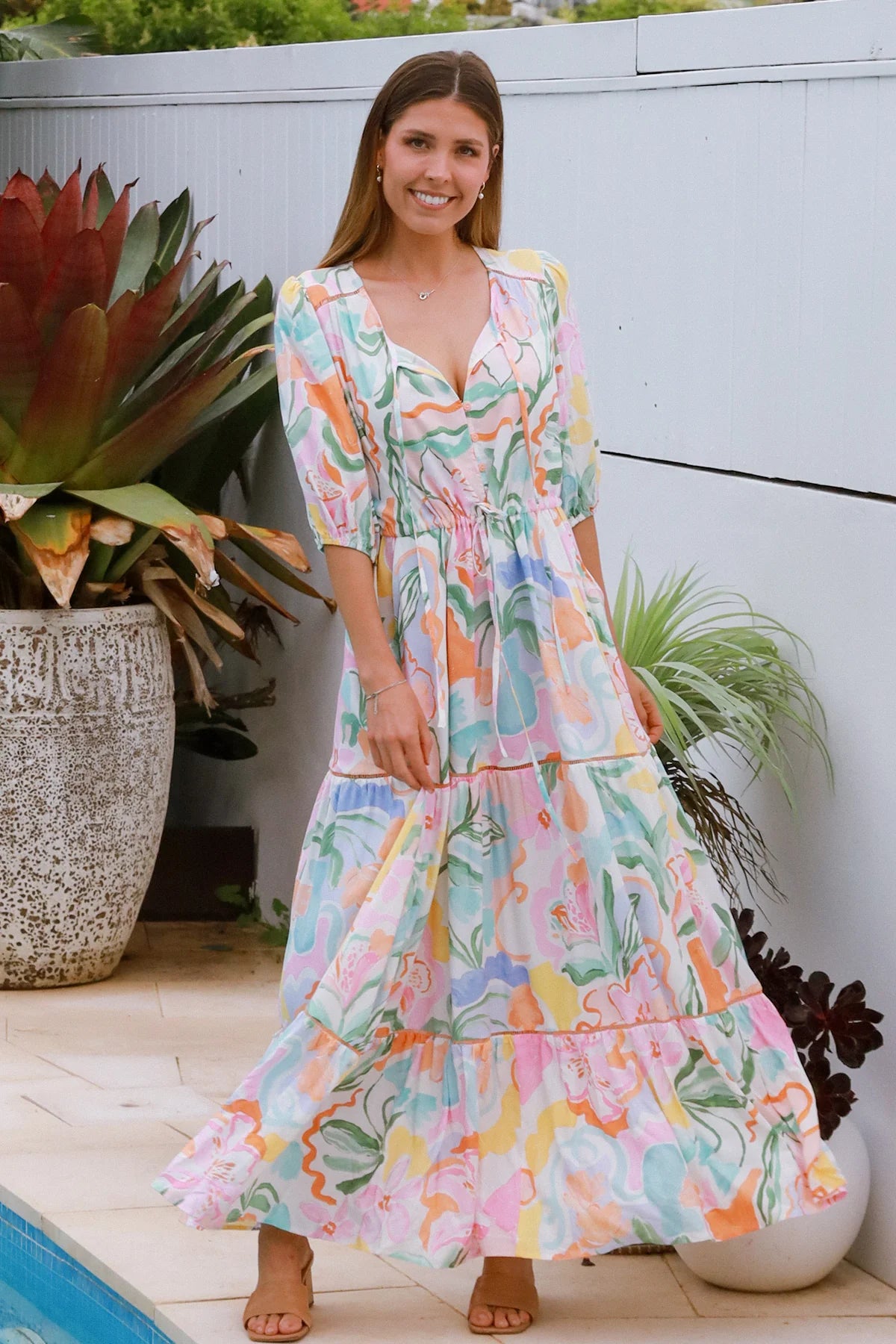 ELARA PASTEL BLOOM MAXI DRESS
