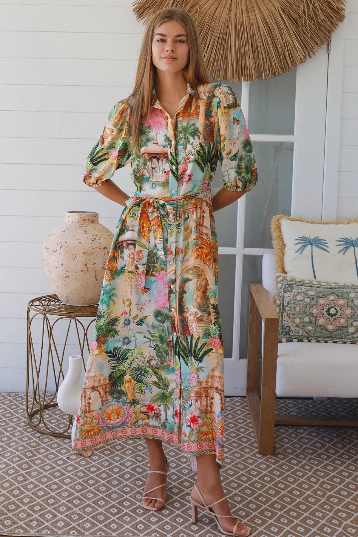Santorini Escape Button Maxi Dress