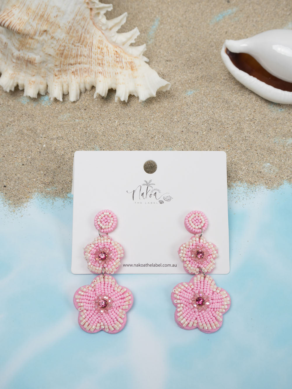 Flower Trio Raffia Earrings – Pink