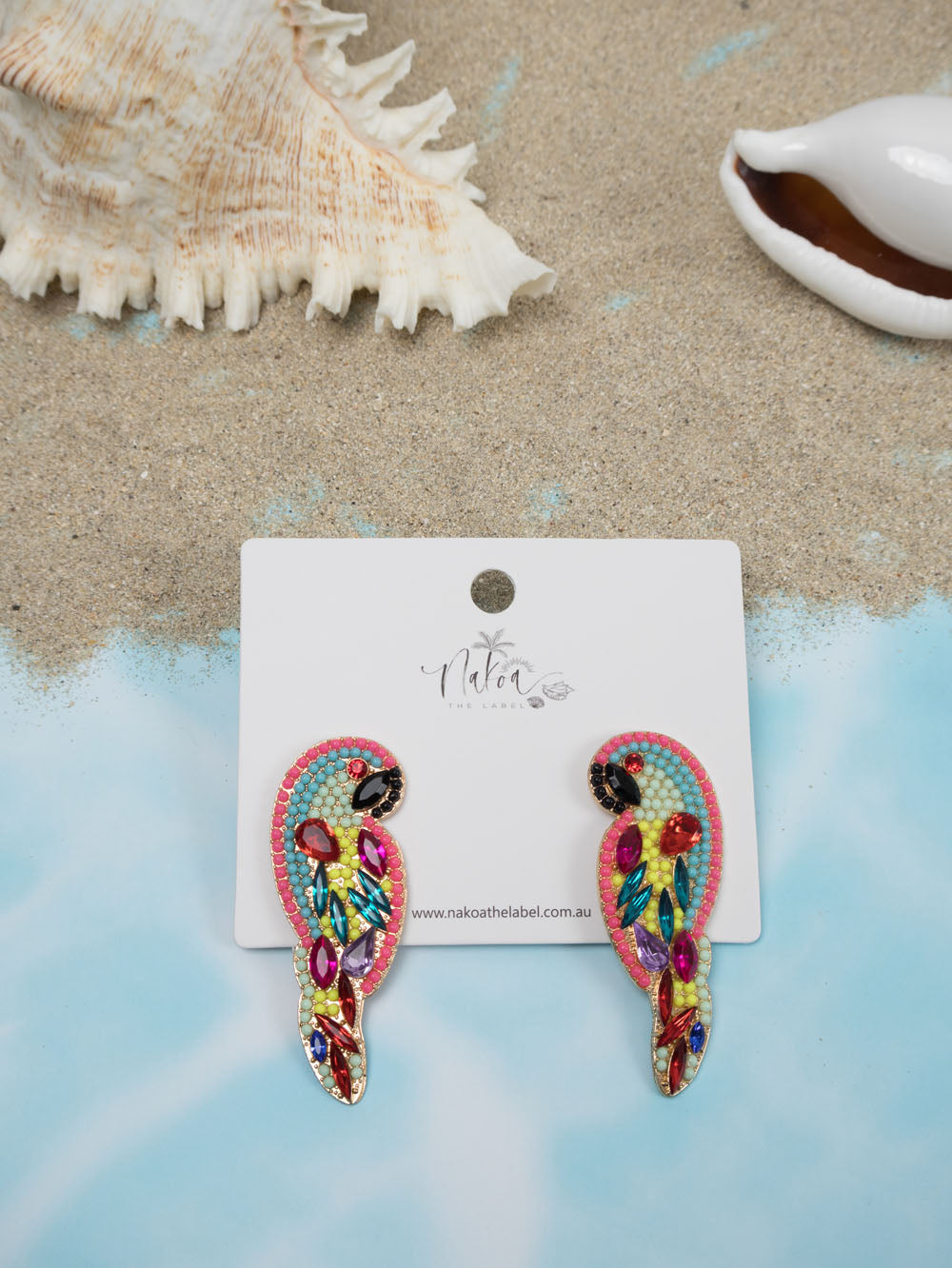 Parrot Beaded Rhinestone Earrings – Multi colour