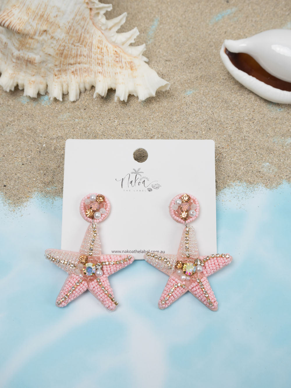 Starfish Beaded Earrings – Pink