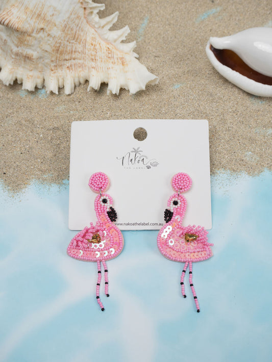 Flamingo Beaded Earrings - Light Pink