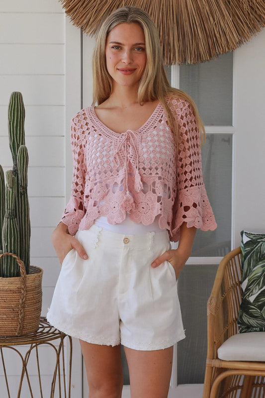 Rosalie Crochet Bloom Tie Top