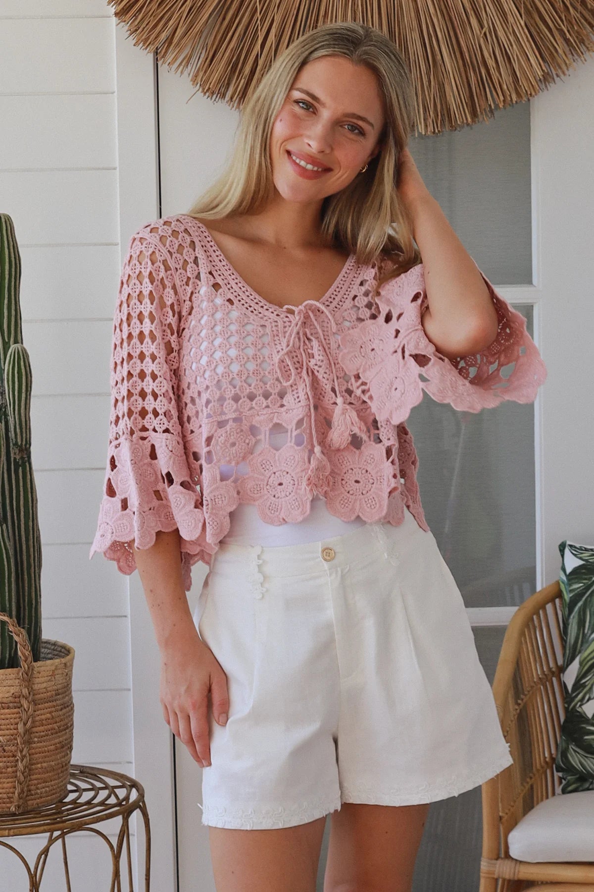 Rosalie Crochet Bloom Tie Top