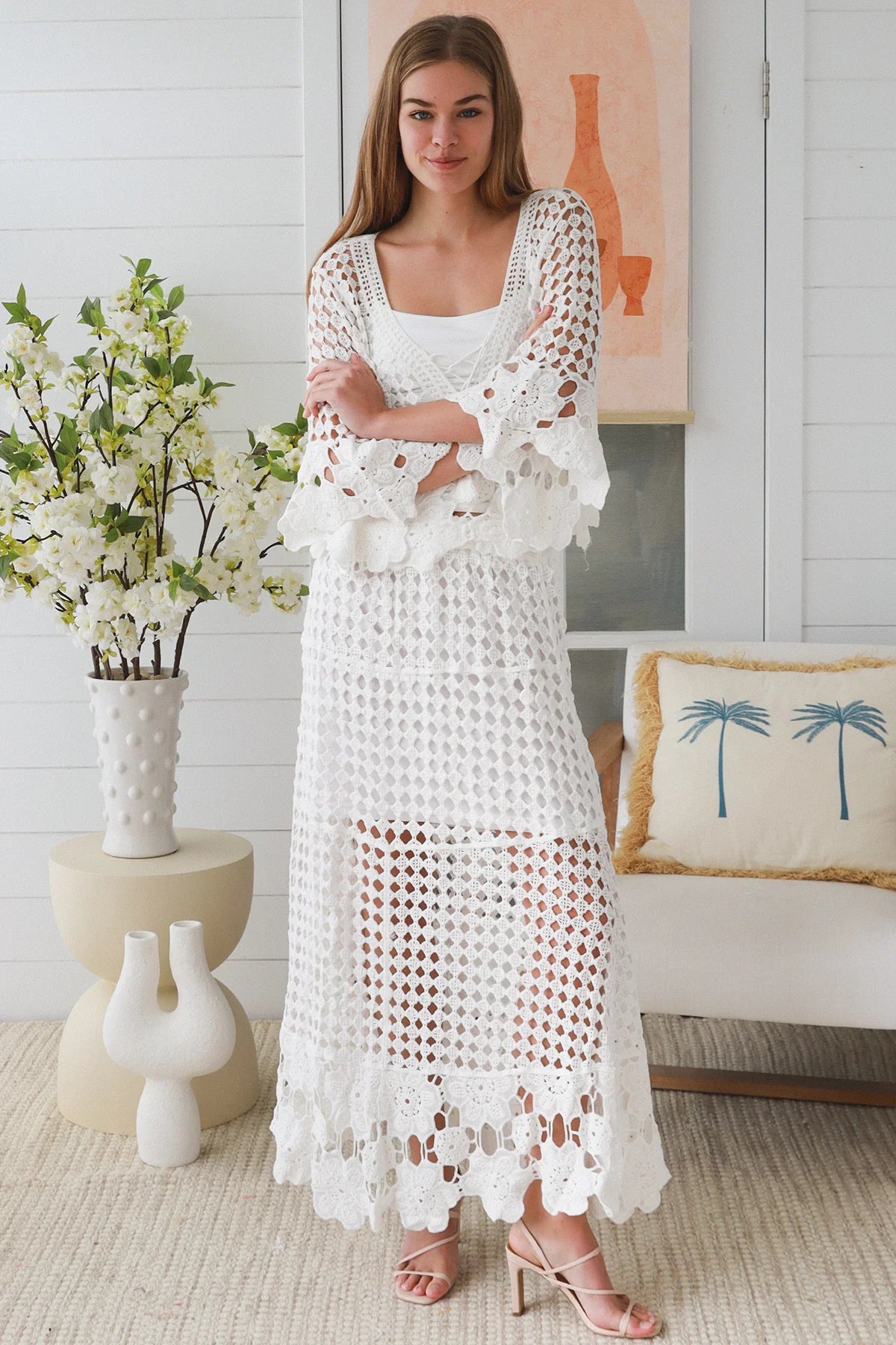 Sienna Crochet Embroidered Set in White