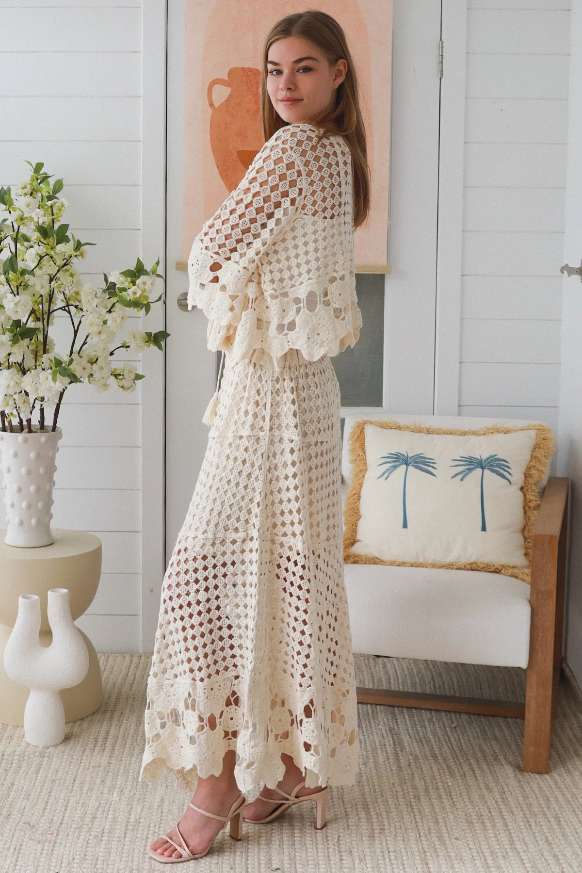 Sienna Crochet Embroidered Set in Ivory