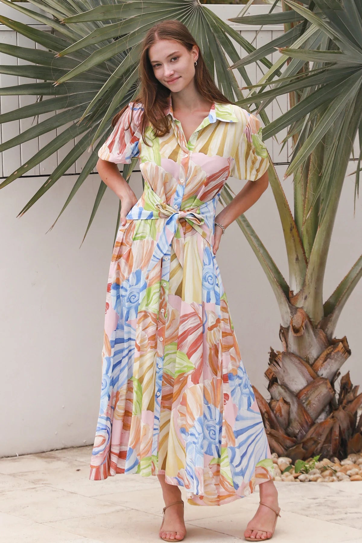 Salty Palm – Tropical Watercolour Shirt Dress