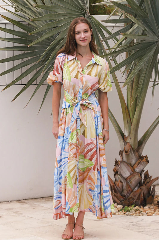 Salty Palm – Tropical Watercolour Shirt Dress