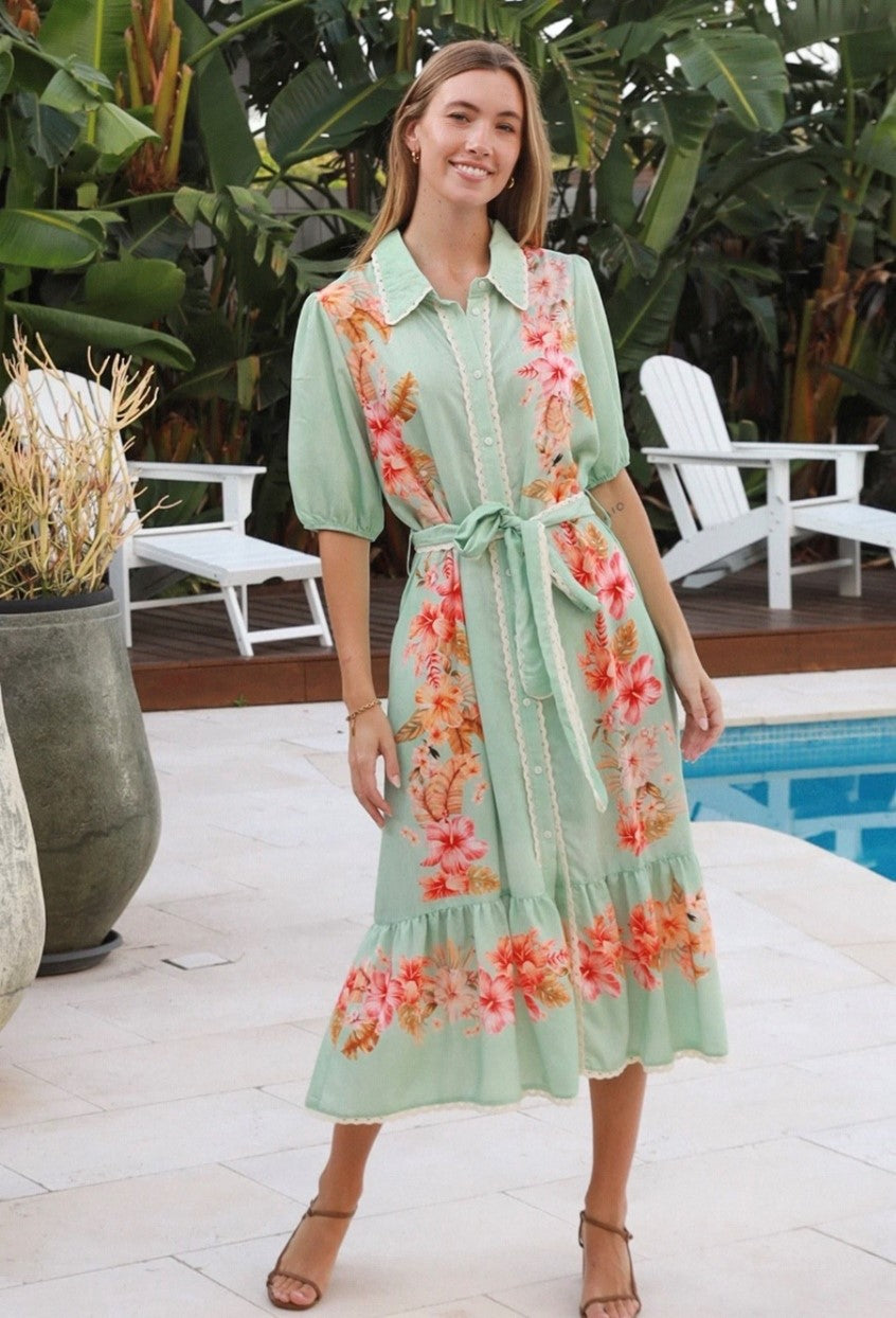 Mint Blossom Shirt Midi dress