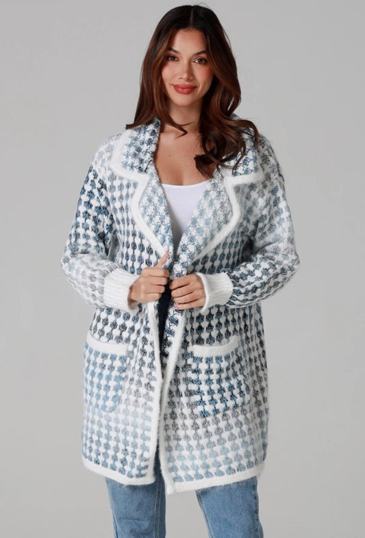 Aspen Blue Check Knit Coatigan