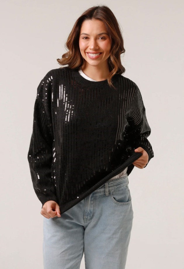 Midnight Shimmer Sequin Knit Sweater