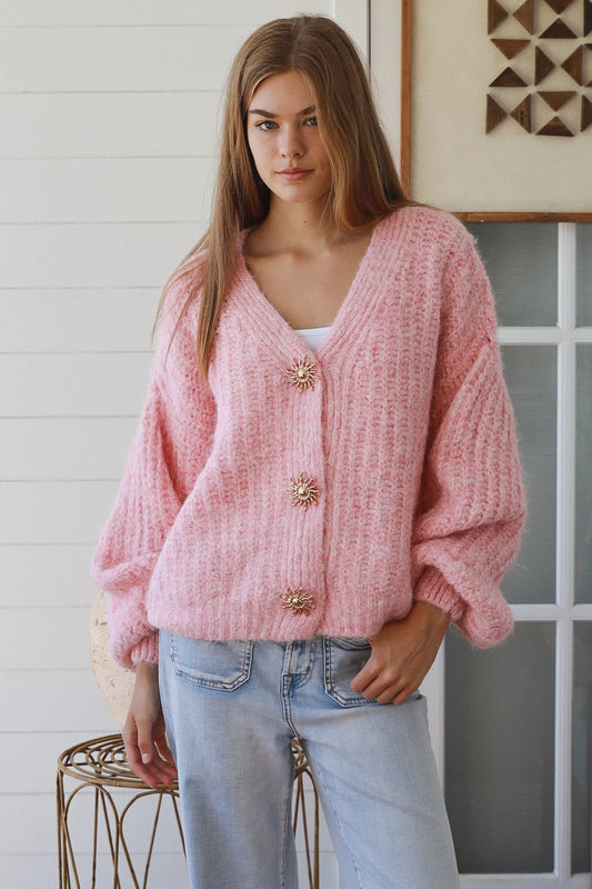 Blush Glow Button Cardigan